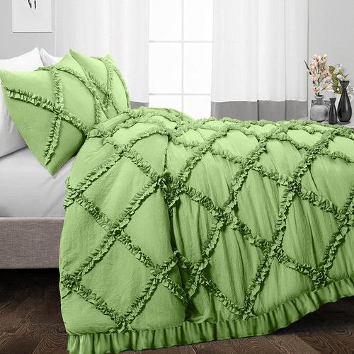 Sage Diamond Ruffled Duvet Cover