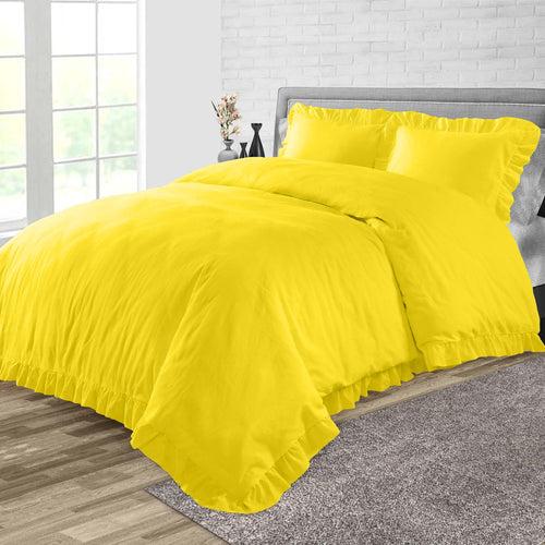 Yellow Trimmed Ruffled Duvet Cover