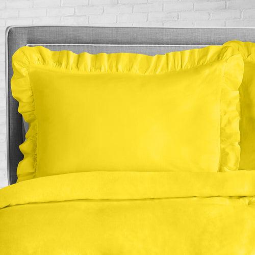 Yellow Trimmed Ruffled Duvet Cover