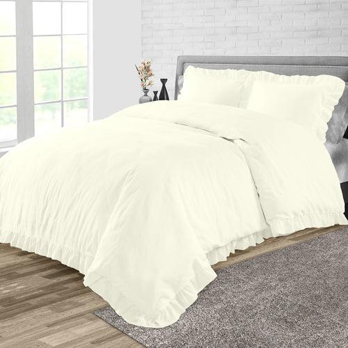 Ivory Trimmed Ruffled Duvet Cover