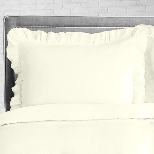 Ivory Trimmed Ruffled Duvet Cover