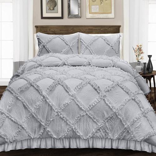 Light Grey Diamond Ruffled Duvet Cover