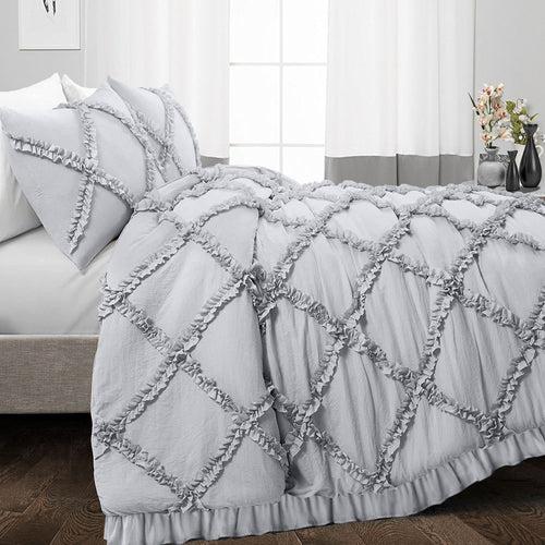 Light Grey Diamond Ruffled Duvet Cover