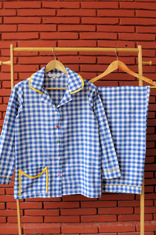 Gingham Fusion Night Suit Set