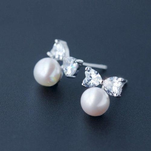 Graceful Bow Pearl Studs