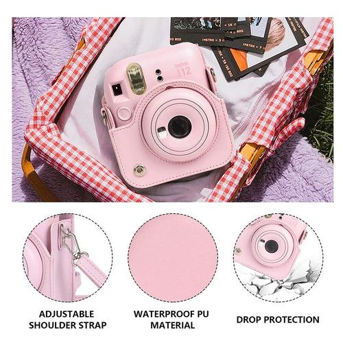 Zikkon Instax Mini 12 Protective Camera Case PU Leather Carrying Bag with 64 Pockets Photo Album