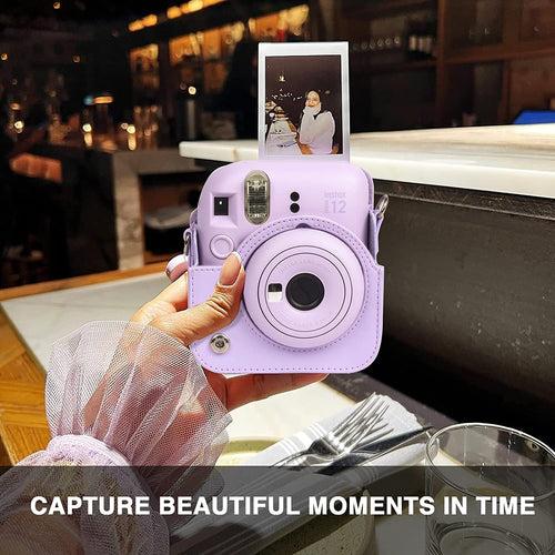 Zikkon Instax Mini 12 Protective Camera Case PU Leather Carrying Bag with 64 Pockets Photo Album