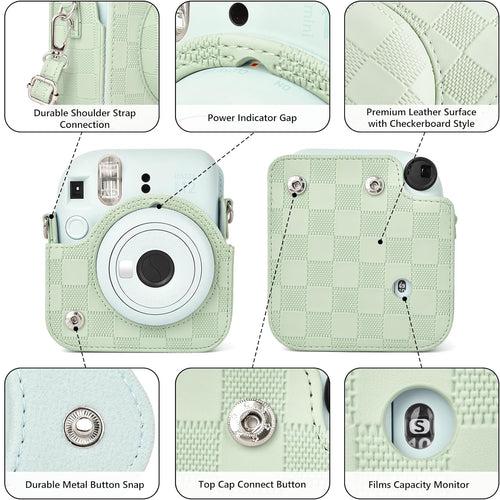 Zikkon Instax Mini 12 Protective Camera Case PU Leather Checkerboard Style Carrying Bag