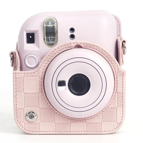 Zikkon Instax Mini 12 Protective Camera Case PU Leather Checkerboard Style Carrying Bag