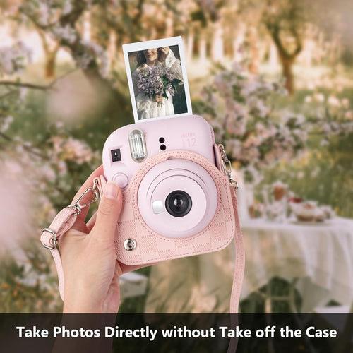 Zikkon Instax Mini 12 Protective Camera Case PU Leather Checkerboard Style Carrying Bag