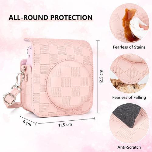 Zikkon Instax Mini 12 Protective Camera Case PU Leather Checkerboard Style Carrying Bag