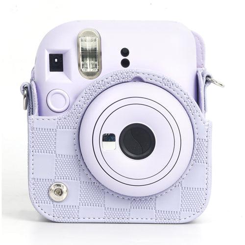 Zikkon Instax Mini 12 Protective Camera Case PU Leather Checkerboard Style Carrying Bag