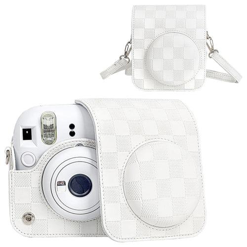 Zikkon Instax Mini 12 Protective Camera Case PU Leather Checkerboard Style Carrying Bag