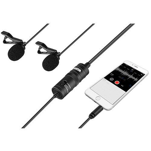 BOYA BY-M1DM Dual Lavalier Universal Microphone with a Single 1/8 Stereo Connector for Smartphones DSLR Camears Camcorders