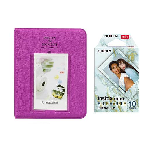 Fujifilm Instax Mini 10X1 blue marble Instant Film with Instax Time Photo Album 64 Sheets (grape purple)