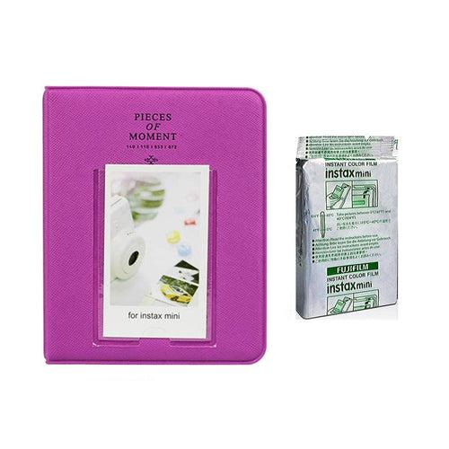 Fujifilm Instax Mini 10X1 blue marble Instant Film with Instax Time Photo Album 64 Sheets (grape purple)