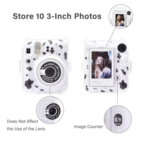 Zikkon Instax Mini 12 Hard Carrying Protective Case with Shoulder Straps and Stickers Decoration Set
