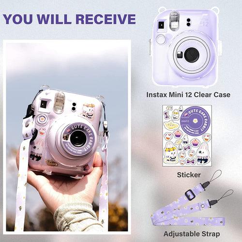 Zikkon Instax Mini 12 Hard Carrying Protective Case with Shoulder Straps and Stickers Decoration Set