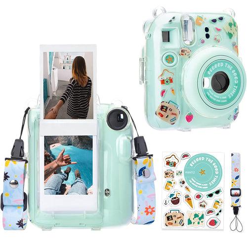 Zikkon Instax Mini 12 Hard Carrying Protective Case with Shoulder Straps and Stickers Decoration Set