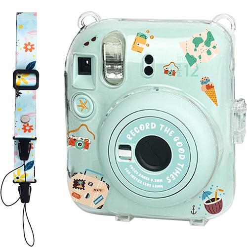 Zikkon Instax Mini 12 Hard Carrying Protective Case with Shoulder Straps and Stickers Decoration Set