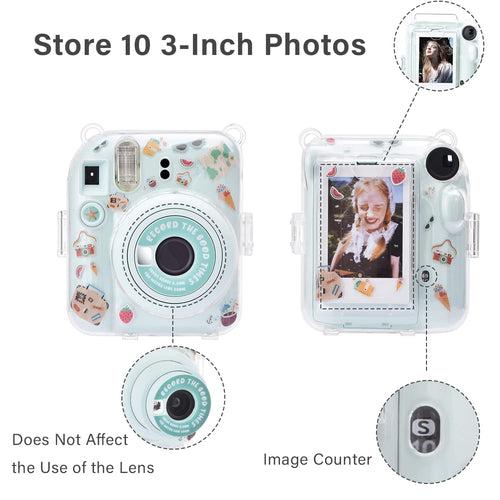 Zikkon Instax Mini 12 Hard Carrying Protective Case with Shoulder Straps and Stickers Decoration Set