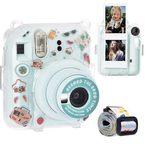 Zikkon Instax Mini 12 Hard Carrying Protective Case with Shoulder Straps and Stickers Decoration Set