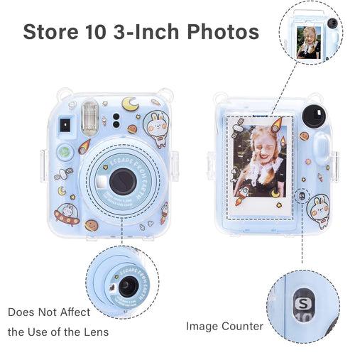 Zikkon Instax Mini 12 Hard Carrying Protective Case with Shoulder Straps and Stickers Decoration Set