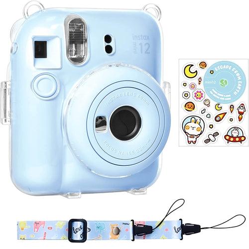 Zikkon Instax Mini 12 Hard Carrying Protective Case with Shoulder Straps and Stickers Decoration Set