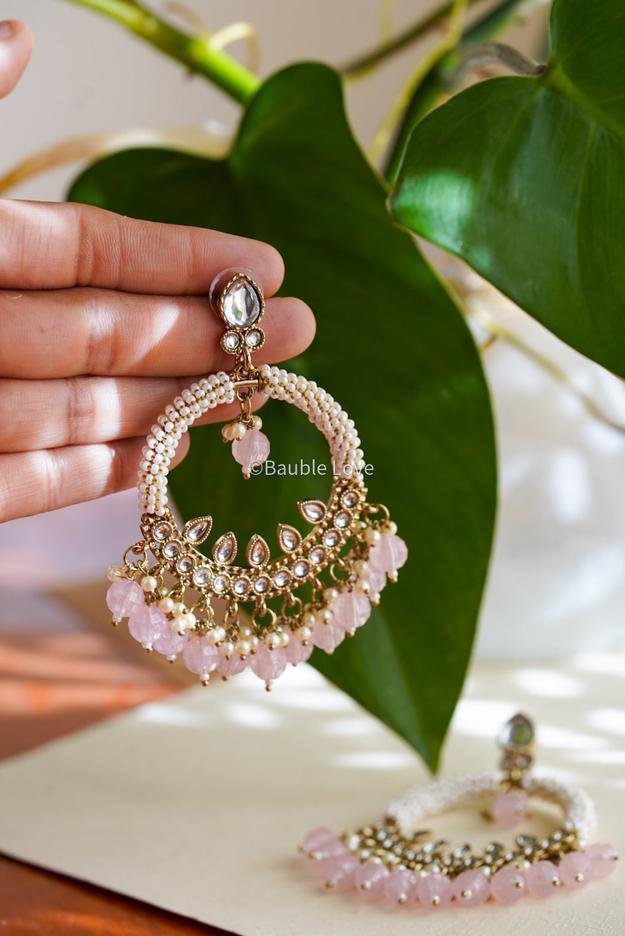 Pink Pearl Chandbali Earrings