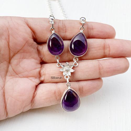 Amethyst Phool Silver Necklace