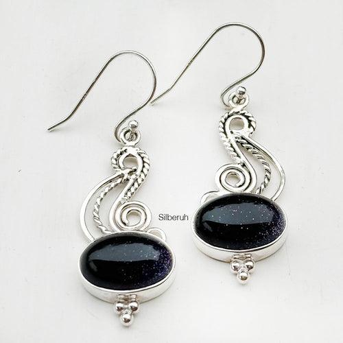 Blue Sunstone Curve Silver Earring