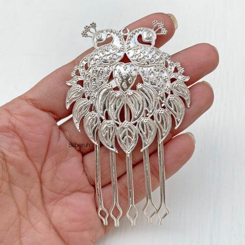 Peacock Silver Hair Pin