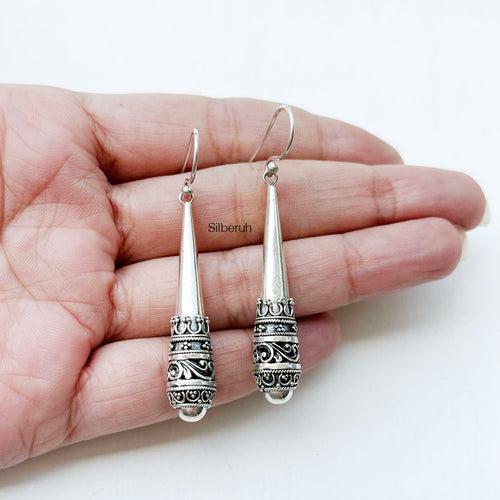 Silver Tribal Drop Earring