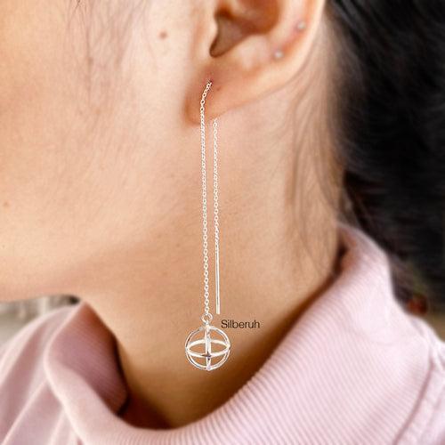 Sphere Threader Silver Earring