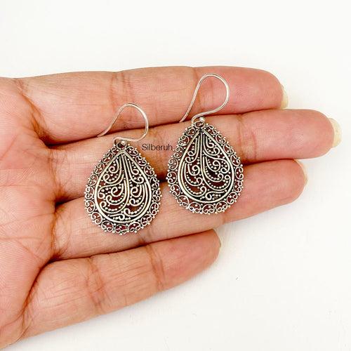 Teardrop Filigree Silver Earring