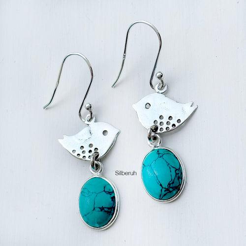 Turquoise Bird Silver Earring