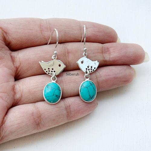 Turquoise Bird Silver Earring