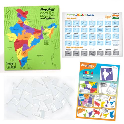 Mapology Combo: Map Puzzle of India and World with Capitals and Flags of Countries