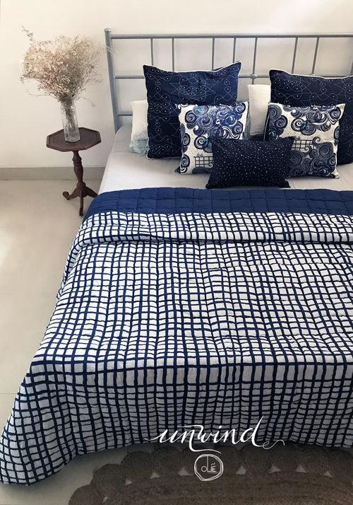 Blue Windowpane Double Quilt