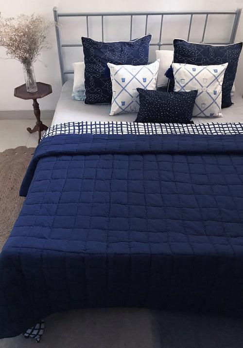 Blue Windowpane Double Quilt