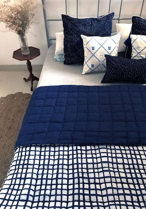 Blue Windowpane Double Quilt