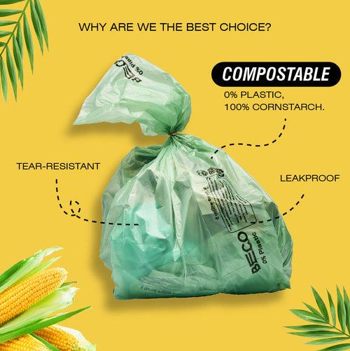 Compostable Garbage Bags, 19" x 21", Medium, 15 bags/roll