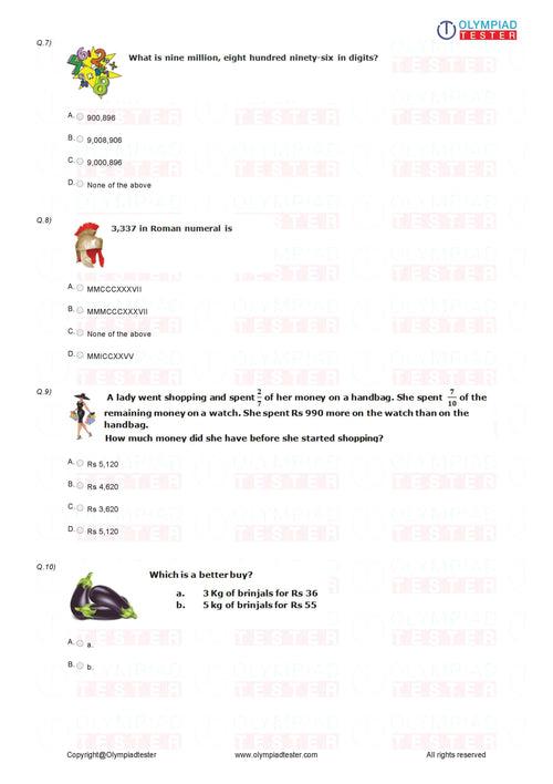 20 Printable Class 4 Maths Olympiad Sample Papers
