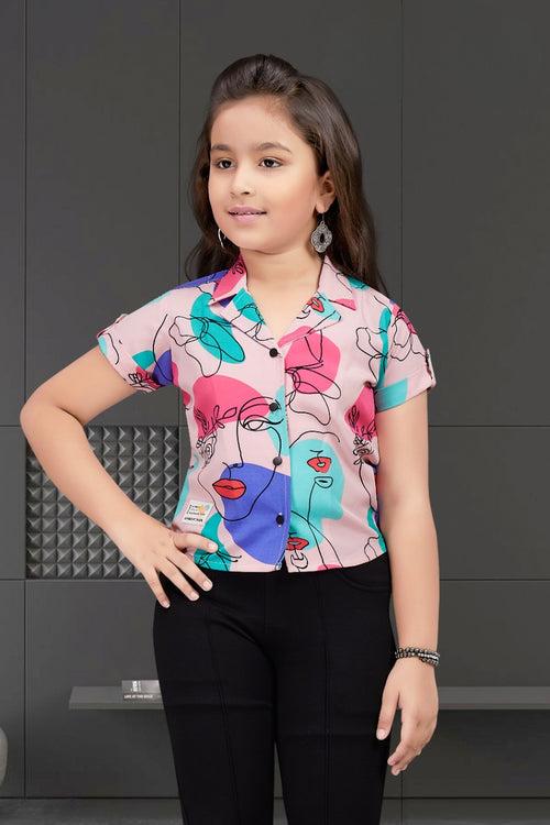 Girls Pink Printed Fancy Top