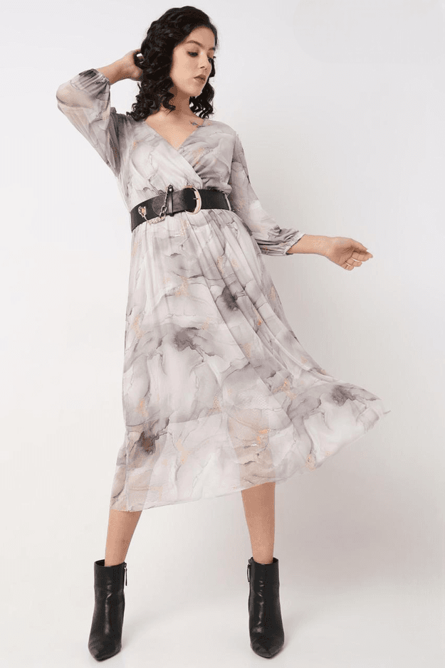 Women's Off White Stylish And Fancy Printed Midi