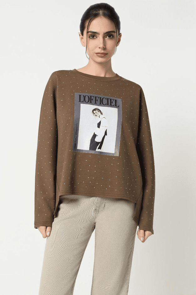 Women's Beige Round Neck Full Sleeve Fancy Top