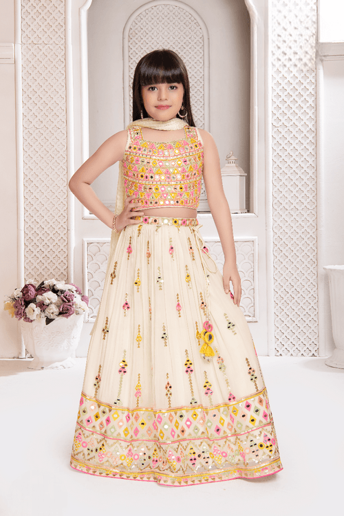 Girls Cream  Designer Traditional Choli Suit