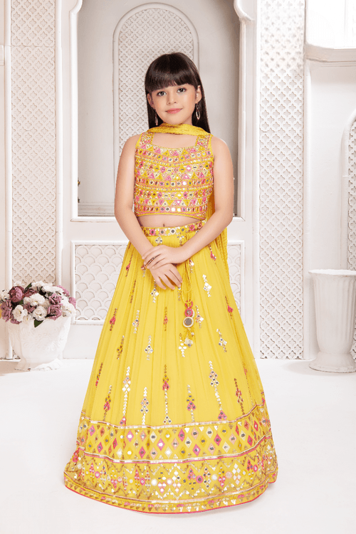 Girls Yellow  Designer Traditional Choli Suit