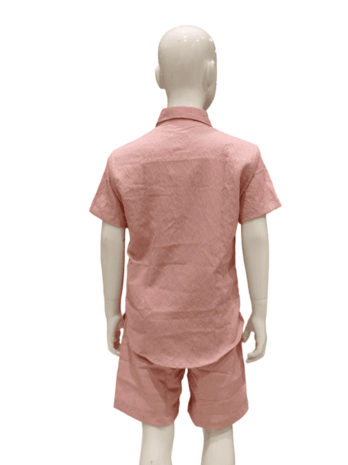Boys Coral Peach Half Sleeve Shirt With Shorts Co-Ord Set