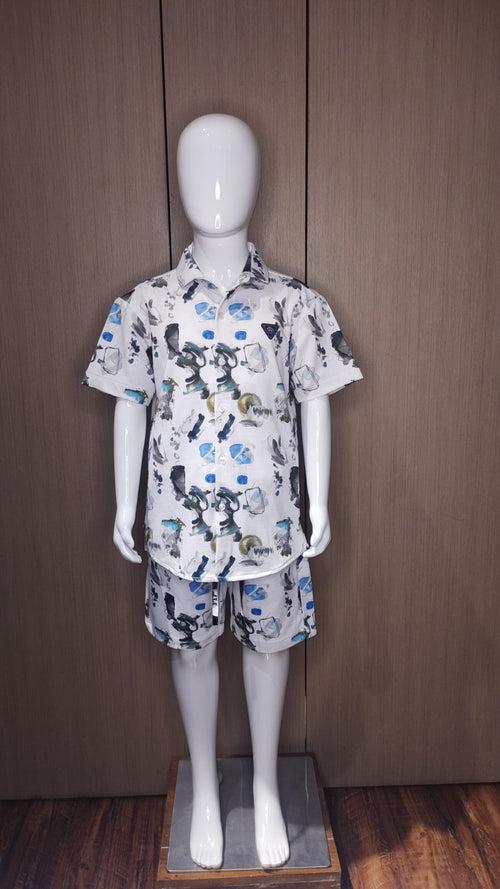 Boys Blanco Printed Half Sleeve Shirt With Shorts Co-Ord Set